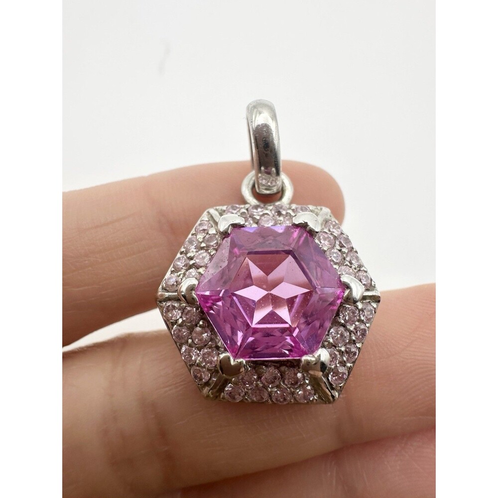 Designer Platinum Over Sterling Silver Hexagonal Lab Ruby Pendant